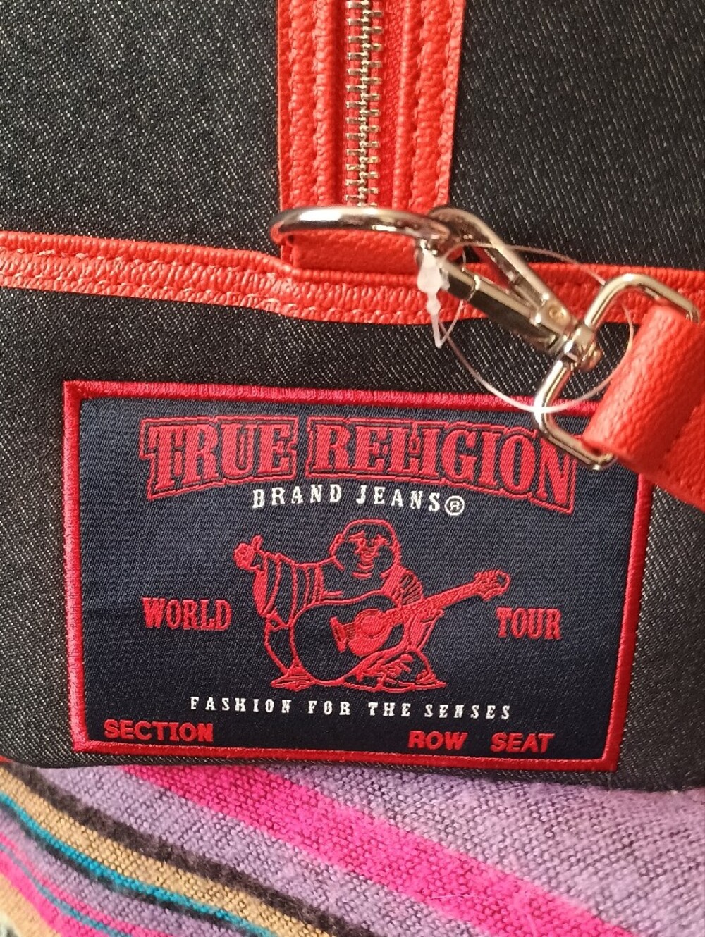 Von Dutch Red and Gray Embroidered Logo Satchel with Studded Buckles - Picture 6 of 12